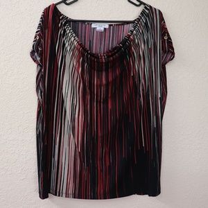 Liz Claiborne Top Red Black Tan Cowl Drape 1X